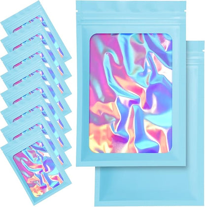 100 Pack Mylar Bags - 2.8 x 4 Inch Resealable Smell Proof Bags Foil Pouch Flat Bag with Front Window Blue