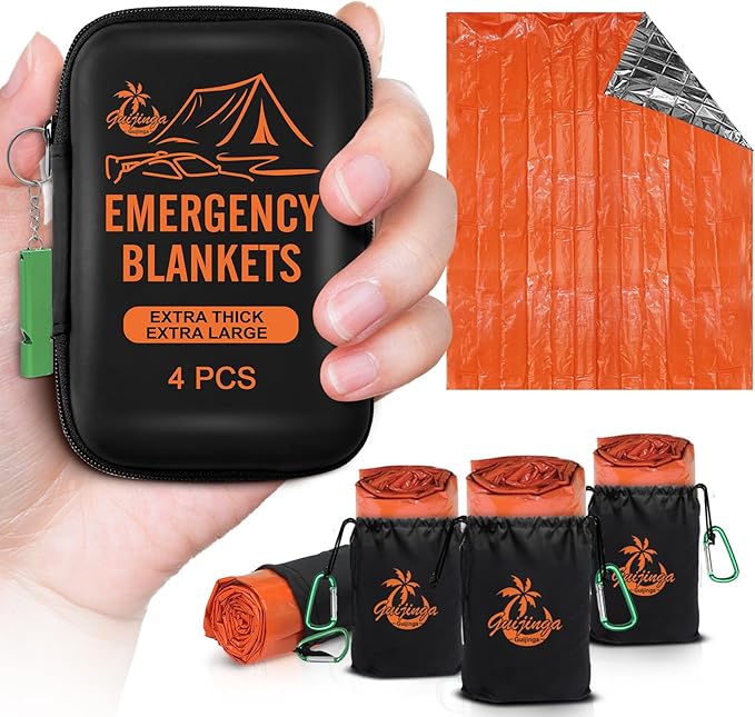 Emergency Blankets for Survival, 2-Pack/4-Pack Space Blankets, Gigantic & Extremely Thick Survival Blanket, Suitable for Outdoor Survival, Camping, and Hiking