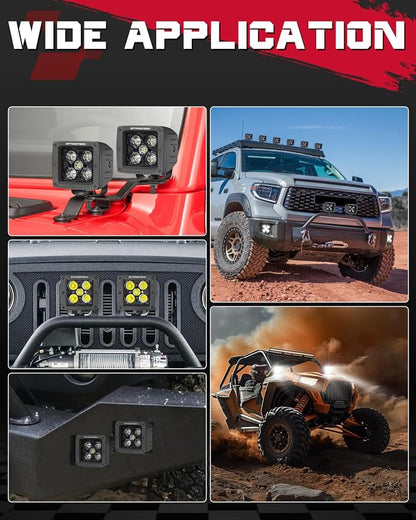 OFFROADTOWN LED Cubes, 4PCS 3 Inch 200W CREE LED Pods Spot Offroad Driving Lights 3x3 LED Cube Light Ditch Fog Lights for Truck Pickup UTV ATV SUV Boat 4x4 Car