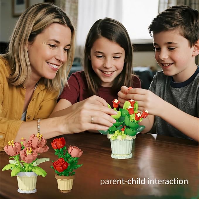 Mini Flower Building Blocks Set - Creative Botanical Bouquet Kit for Kids & Adults, Party Favors, Classroom Prizes, Birthday Gifts