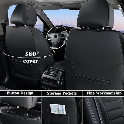 Coverado Seat Covers Full Set, Car Seat Cover Black, Seat Covers for Cars, Car Seat Protector, Nappa Leather Car Seat Cushion, Waterproof Car Seat Covers Front Seats and Back Fit for Most Cars