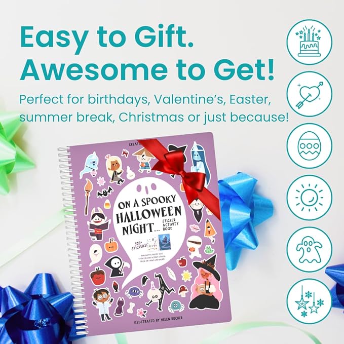 Halloween Sticker Book for Kids 3-5 Spooky, Children's Crafts (500+ Cute Halloween Stickers for Kids & 12 Scenes) Holiday Activity Books, Fall Coloring Book Children Ages 4-8