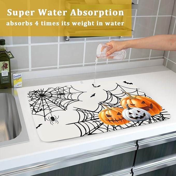Giwawa Happy Halloween Dish Drying Mat 18"x24" Spooky Colorful Pumpkins