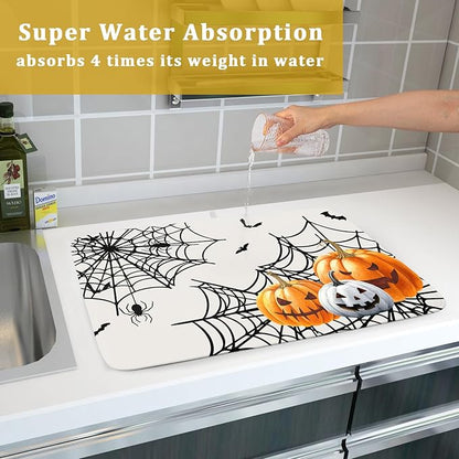 Giwawa Happy Halloween Dish Drying Mat 18"x24" Spooky Colorful Pumpkins