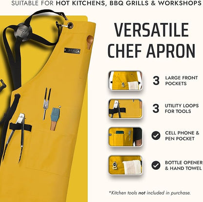 Asaya Chef and BBQ Apron with Bottle Opener and Hand Towel - 10oz Cotton Canvas