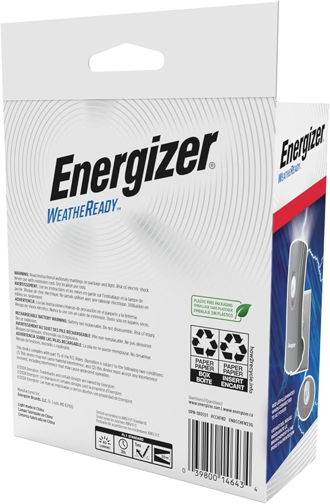 Energizer Weatheready Rechargeable Flashlights for Home, Pack of 3, Emergency Flashlight for Hurricane Supplies, Survival Kits, Power Outages, LED Flash Light with Convenient Plug-in Design