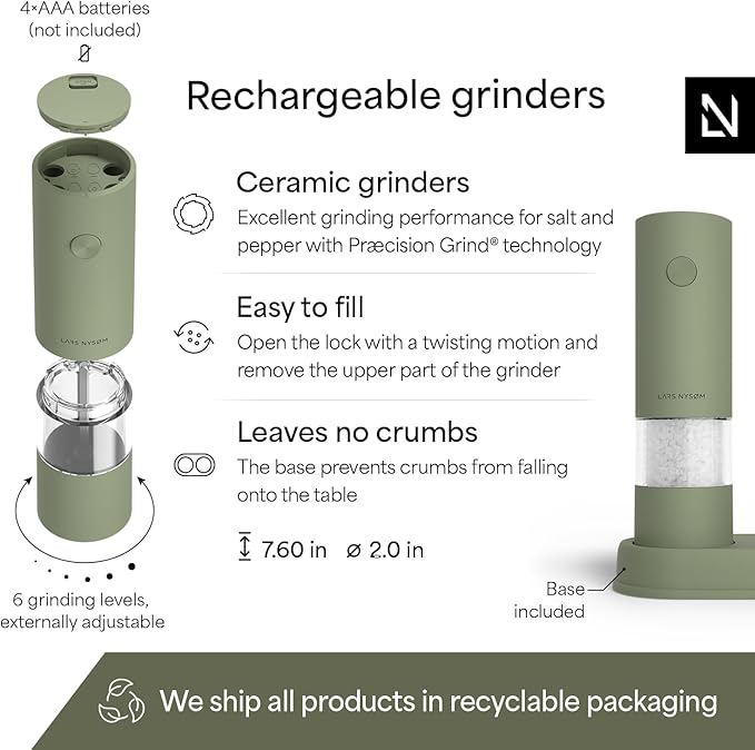 LARS NYSØM Electric Salt and Pepper Grinder Set I Automatic Salt and Pepper