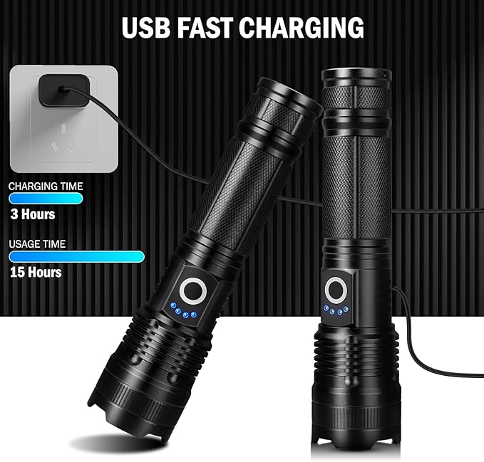 Rechargeable Flashlights High Lumens, 4 Pack 99,000 Lumens Led Flashlights with 5000ɱAh ?attery, Waterproof Powerful Flash Light Multifunctional Flashlights for Home Camping Hiking