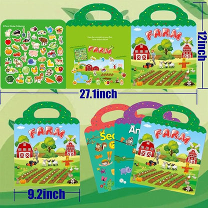 Reusable Sticker Book for Kids, 3 Sets Educational Learning Toys Travel Stickers Activity Books for Toddler Girls Boys Age 3+ Birthday Gifts - Farm, Season & Animals