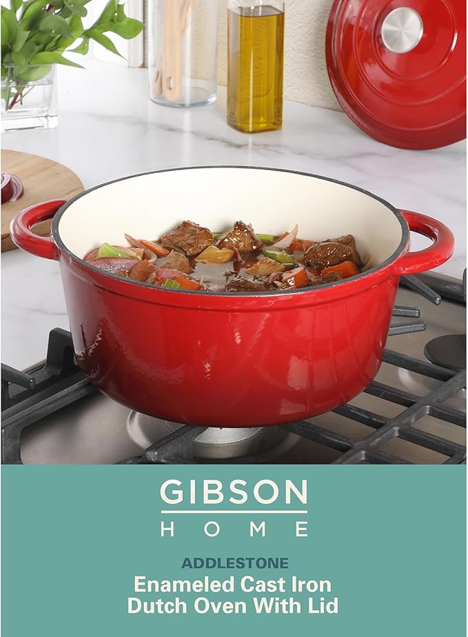 Gibson Home Addlestone 5-Quart Red Enamel Cast Iron Dutch Oven