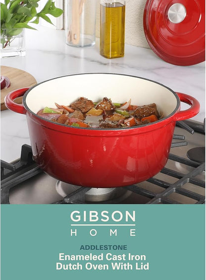 Gibson Home Addlestone 5-Quart Red Enamel Cast Iron Dutch Oven