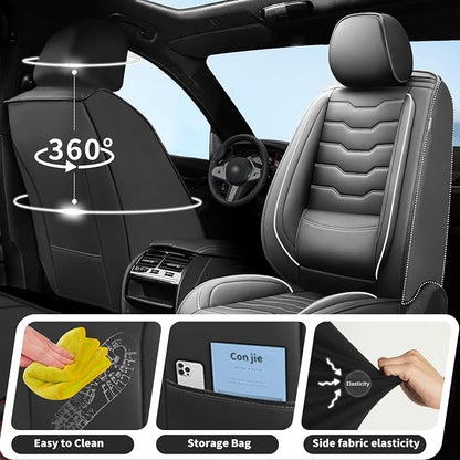 Fit Renegade Car Seat Covers for Jeep Renegade 2015-2024 -Full Set Premium Leather, Waterproof & Breathable，All-Weather Seat Cushion Protecto & Airbag Compatible, 2 Front Seat White Line Black