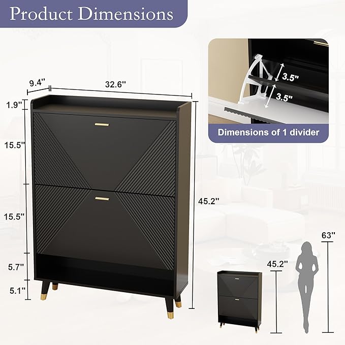 Shoe Cabinet Storage for Entryway: 32" Black Shoe Organizer Cabinet