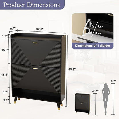 Shoe Cabinet Storage for Entryway: 32" Black Shoe Organizer Cabinet