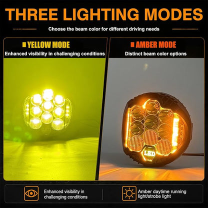 LIGBT 2PCS 5 Inch Yellow Round Side Shooter Offroad Fog Lights Amber DRL 90W 3 Modes 270° Wide Range Super Bright LED Pods Light Kit for Pickup Truck ATV UTV SUV