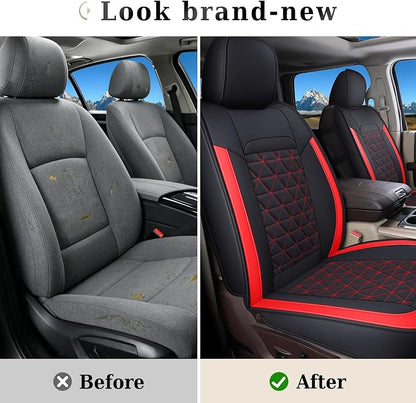 Coverado Seat Covers Full Set, Waterproof RAM 1500 Seat Cover Compatible with 2002-2026 Dodge RAM 1500 2500 3500 Truck Pickup Crew Double Mega Quad Cab with Flat Bench, Red