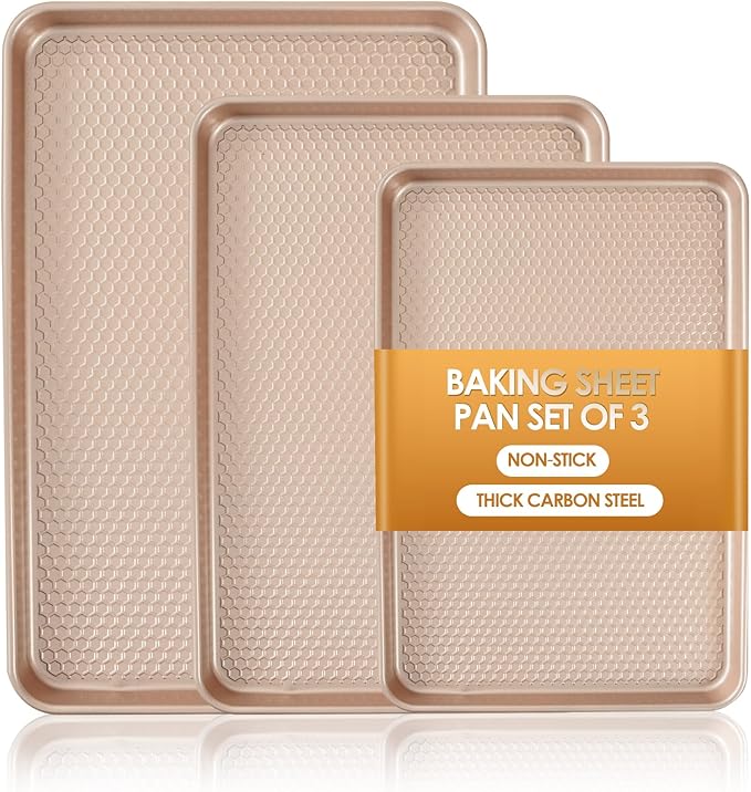 Baking Sheet Pan Set of 3, Nonstick Carbon Steel Cookie Sheets