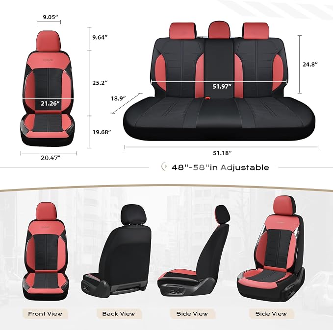 Coverado Seat Cover, Car Seat Cover Rear Seats, 3D Air Mesh Breathable Seat Protectors Sports Carbon Fiber Design Airbag Compatible Comfort Universal for Most Cars, Van,Trucks, SUV, Black&Wine