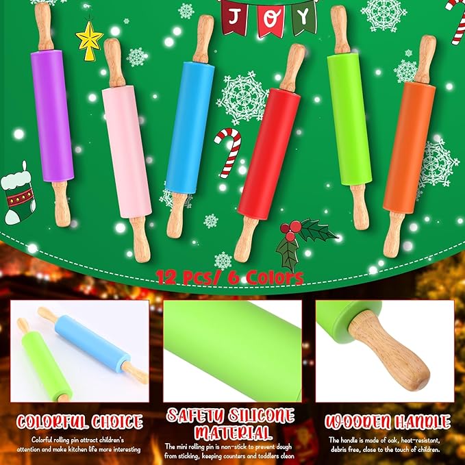Dandat 12 Pcs Small Rolling Pin Kids 12 Inch Mini Silicone Rolling Pin