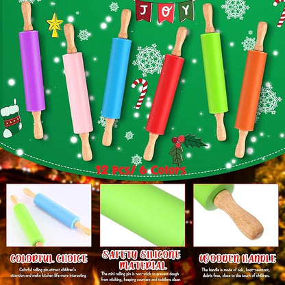 Dandat 12 Pcs Small Rolling Pin Kids 12 Inch Mini Silicone Rolling Pin