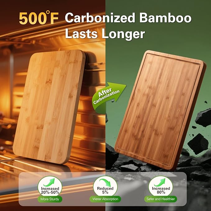 Zarler Bamboo Cutting Boards for Kitchen, 3 Piece Durable Wood Cutting Board