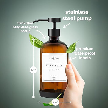 Vine Creations Amber Glass Soap Dispenser Set