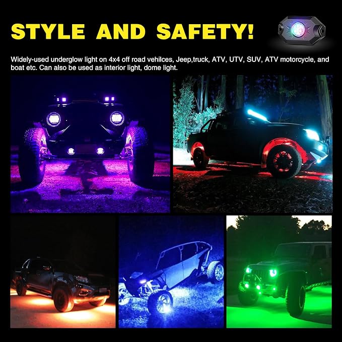 Nilight RGB LED Rock Lights Kit, 6 pods Underglow Multicolor Neon Pod with Bluetooth App Control Flashing Music Mode IP68 Exterior Wheel Well Light for Truck ATV UTV RZR SUV