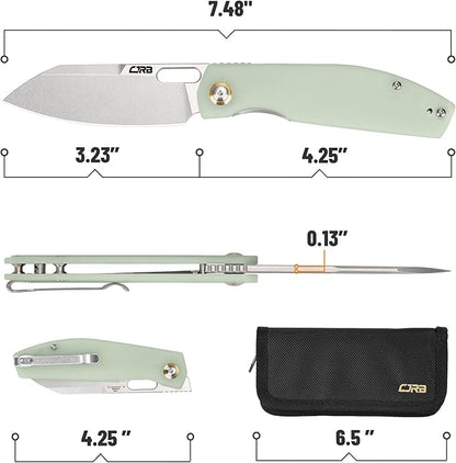 CJRB Pocket EDC Knife - Ekko(J1929) Small Folding Knife AR-RPM9 Steel Blade and Natural Green G10 Outdoor for Men Women for Gifts