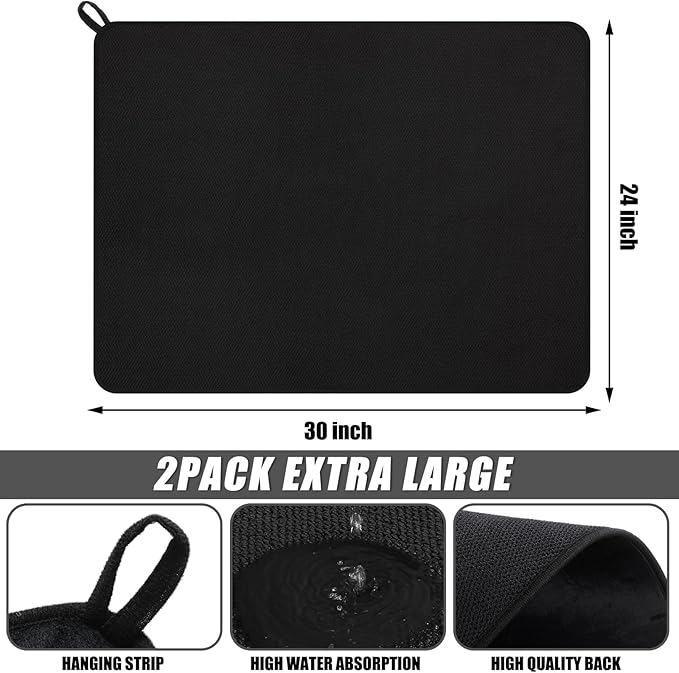 Hushee 2 Pack Extra Large Dish Drying Mat Microfiber Absorbent Dish Drying Pad