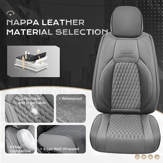 Coverado Gray Ford F150 Seat Covers Full Set, Car Seat Covers Waterproof Faux Leather Full Coverage Protector Pickup Truck Car Seat Cushion Cover Fit for 2015-2026 Ford F150, 2017-2026 F250 F350 F450