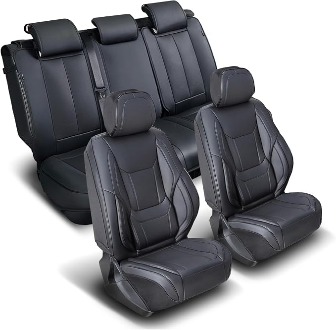 Coverland Custom Truck Car Seat Covers Full Set for [2024-2026 Ford Ranger SuperCrew Cab] - Protector Car Seat Cover Water Resistant Leather Memory Form Back Support Seat Cushion [Full Set-Black]