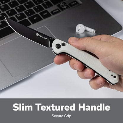 SENCUT Skelfin Pocket Knife for EDC, Folding Knife with 3.3'' Blade & G10 Handle, for Camping Hiking S25007-1 (White)