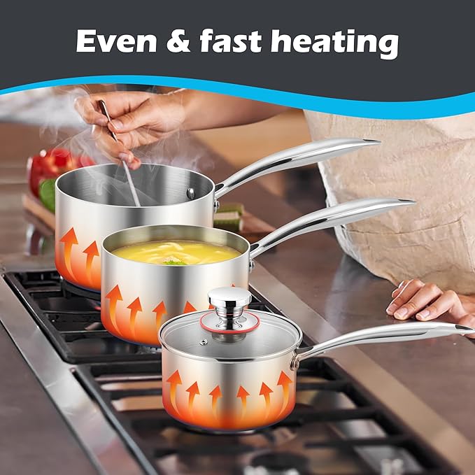 E-far 2-Quart Saucepan, Tri-Ply Stainless Steel Sauce Pan