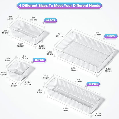 47 PCS Clear Plastic Drawer Organizer Set