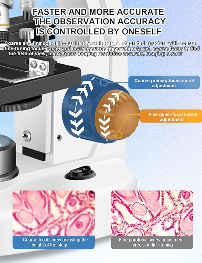 Microscope for Adults WF10x and WF25x eyepieces, 40X-2000X Magnification USB Camera, Microscope for Adults Suitable for Laboratory School Home Education.