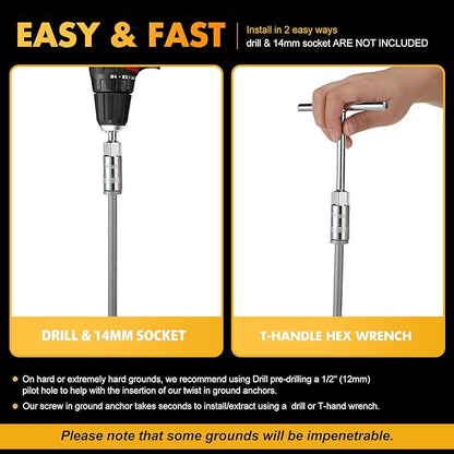 Zhengmy 8 Pcs Ground Anchors Screw in, 12 Inch Heavy Duty Tent Stakes with Trampoline Anchor Hook Ground Stakes for Camping Tent Canopies Ports Sheds Swing Sets Securing Animals (Silver)