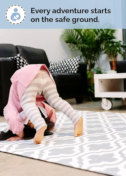 Baby Care Play Mat (Medium, Moroccan - Blue) 73’’ x 49’’ Original One-Piece Reversible Rollable Waterproof Play Mat for Infants, Babies, Toddler, and Kids