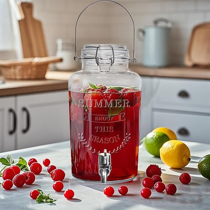 Glass Beverage Dispenser with Airtight Lid and Handle, 0.8 Gallon Drink