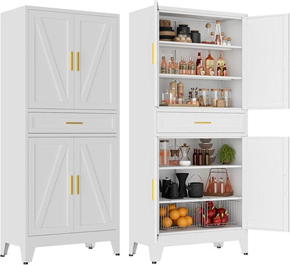 71" Tall Pantry Storage Cabinet with Drawer and Adjustable Shelves, Freestanding Tall Kitchen Cupboard Storage Cabinet for Kitchen,Dining Room, Living Room, White