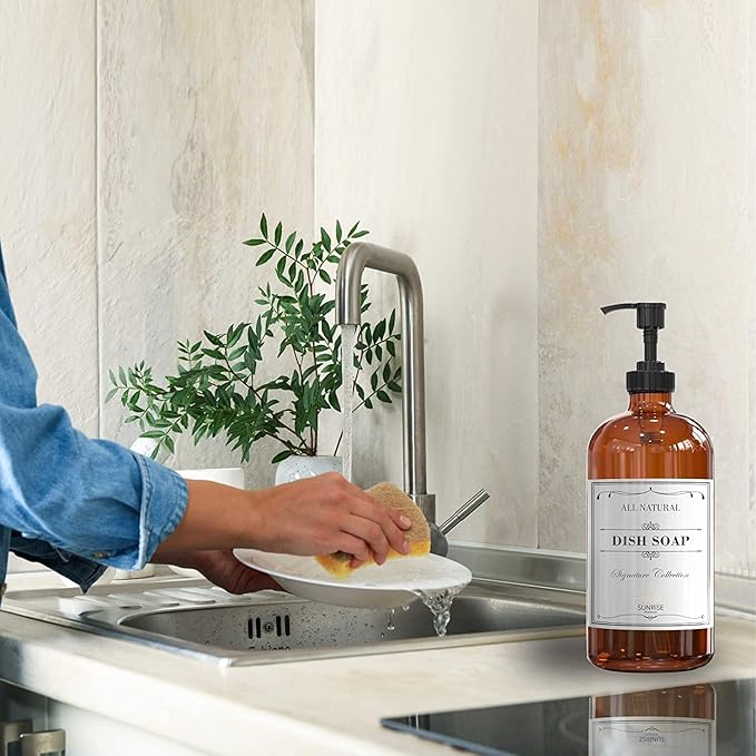 Sunrise Premium, 16 OZ Thick Amber Glass Soap Dispenser