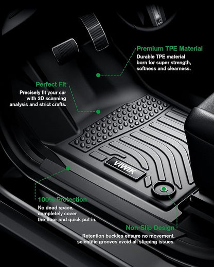 VIWIK Floor Mats Fit for Toyota Prius 2023 2024 2025 2026,TPE Floor Liners All Weather Custom Car Mats Full Set 1st & 2nd Row, Automotive Accessories for Prius Odorless Non-Slip Waterproof