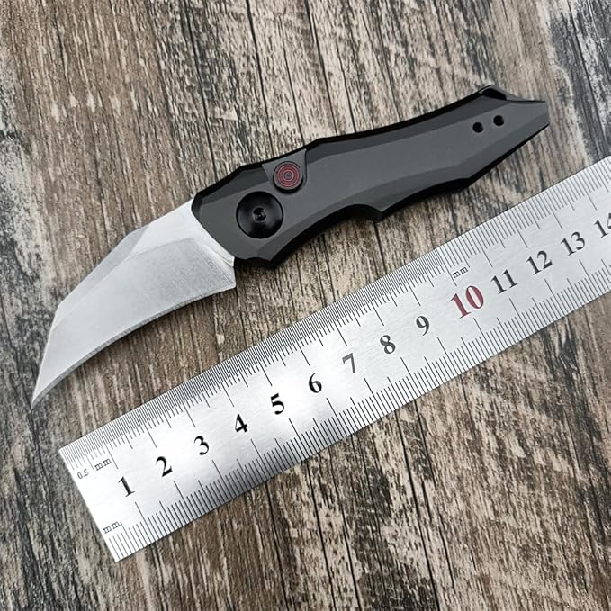 HUAAO Push Button Knife, Spring Assisted Opening, EDC Folding Pocket knives For Men,2.08 inch 8Cr13Mov Hawkbill Blade，gray aluminum handle,With Deep Carry Pocket Clip
