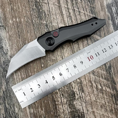 HUAAO Push Button Knife, Spring Assisted Opening, EDC Folding Pocket knives For Men,2.08 inch 8Cr13Mov Hawkbill Blade，gray aluminum handle,With Deep Carry Pocket Clip