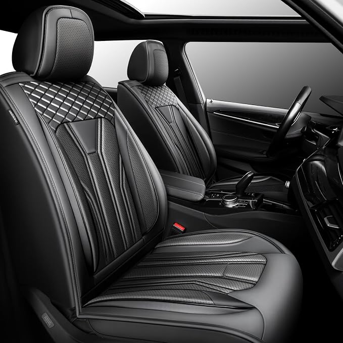 Fit Renegade Car Seat Covers for Jeep Renegade 2015-2024 -Full Set Premium Leather, Waterproof & Breathable，All-Weather Seat Cushion Protecto & Airbag Compatible, 2 Front Seat All Black