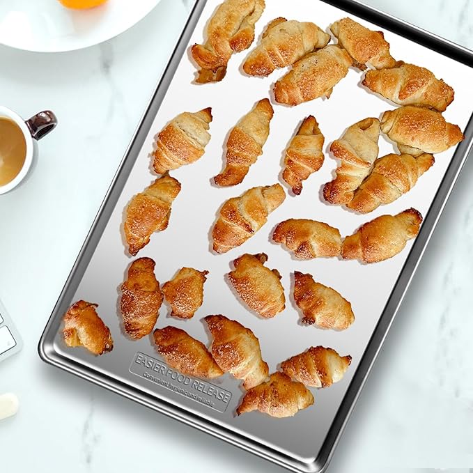 Commercial Quality Baking Sheet Pan Set, Natural Stainless Steel Cookie Sheet