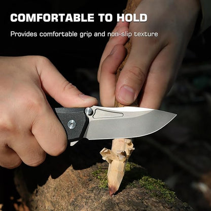 EDC Pocket Knife Rhino,3" D2 Steel Blade Durable G10 Handle, Folding Pocket Knives with Reversible Pocket Clip, Sharp Camping Hiking Pocket Knife for Men