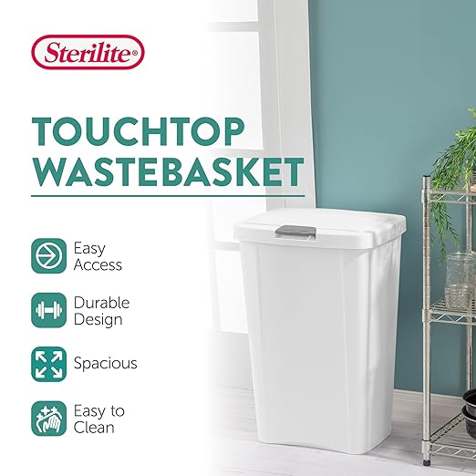 Sterilite 13 Gallon TouchTop Wastebasket Trash Can Garbage Recycle Bin