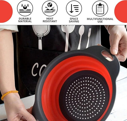 Red Round Silicone Collapsible Colander – Silicone Round Kitchen Strainers