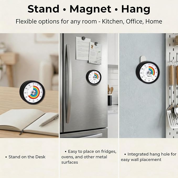 Searon Quiet Visual Timer with Magnet, Countdown Timer with Rainbow Disk and