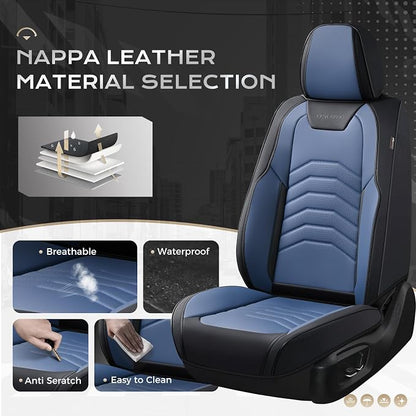 Coverado Leather Seat Covers, Car Seat Covers Front Seats, Waterproof Seat Covers for Cars, Faux Leather Automotive Seat Covers Universal Seat Covers Protector Fit for Most Cars Trucks SUV, Black&Blue